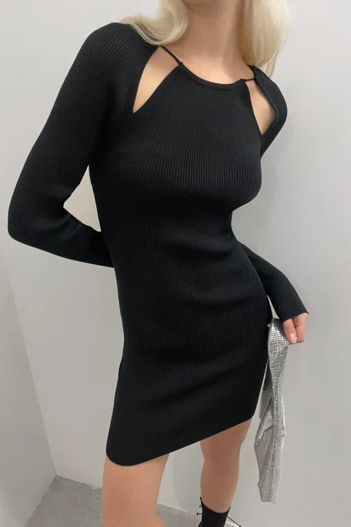 RIB-KNIT MINI DRESS WITH CUTOUTS