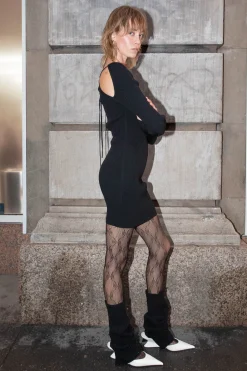 RIB-KNIT MINI DRESS WITH CUTOUTS