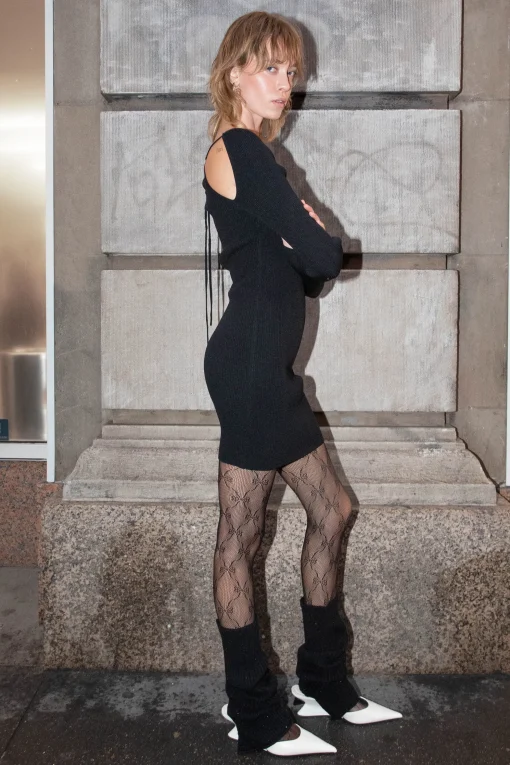 RIB-KNIT MINI DRESS WITH CUTOUTS