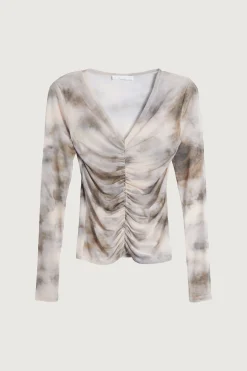 RUCHED FRONT MESH TOP