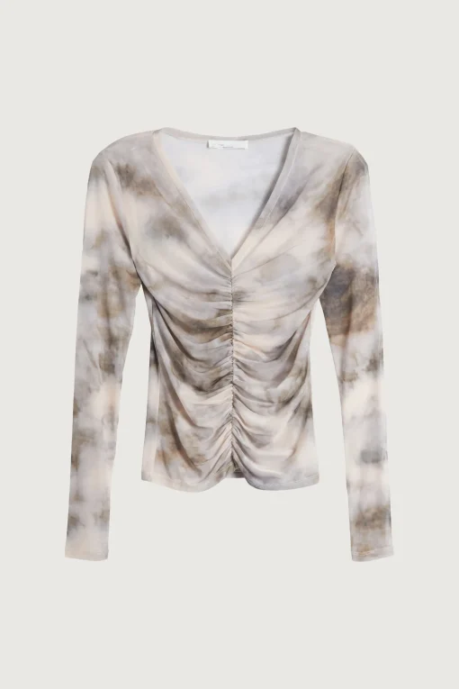 RUCHED FRONT MESH TOP