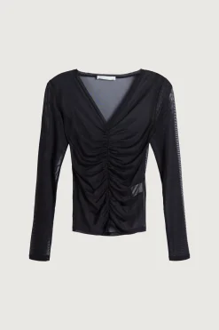 RUCHED FRONT MESH TOP