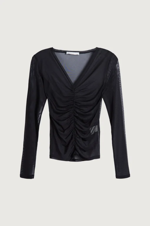 RUCHED FRONT MESH TOP
