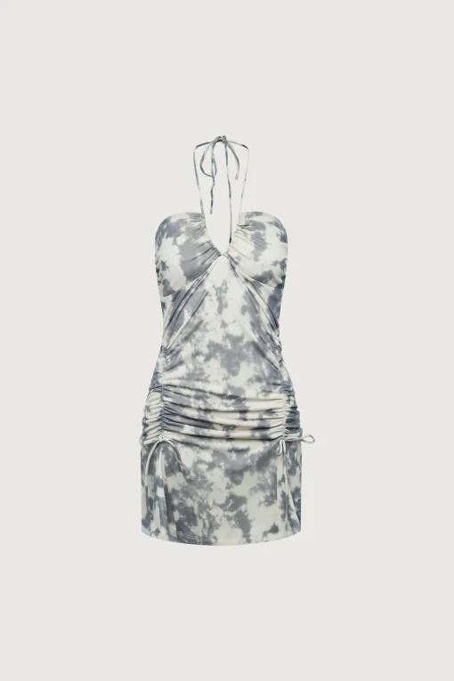 RUCHED HALTER MINI DRESS
