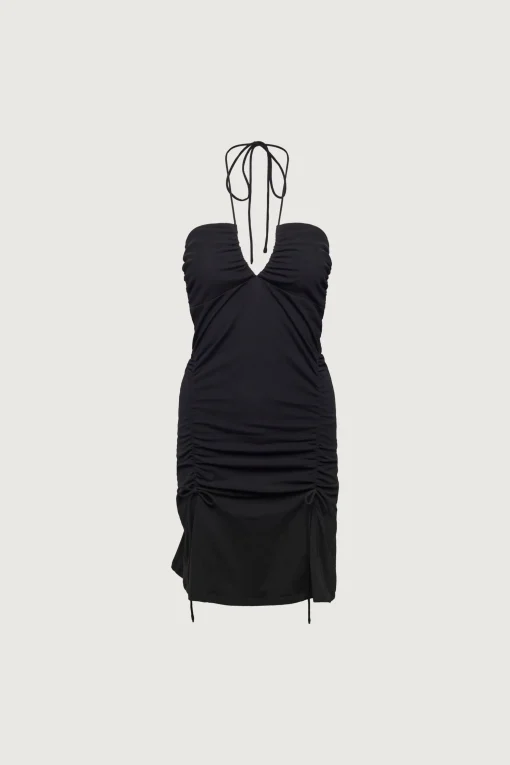 RUCHED HALTER MINI DRESS