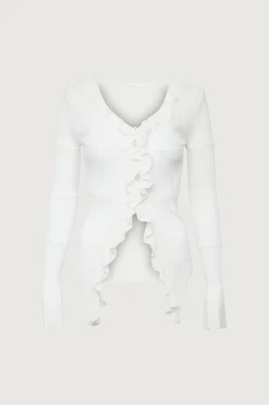 RUFFLED V-NECK LONG SLEEVE TOP