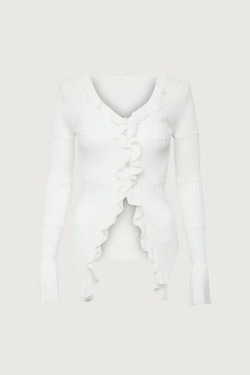 RUFFLED V-NECK LONG SLEEVE TOP