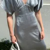 SATIN BUTTERFLY SLEEVE MIDI DRESS