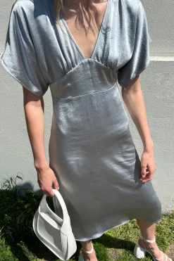 SATIN BUTTERFLY SLEEVE MIDI DRESS