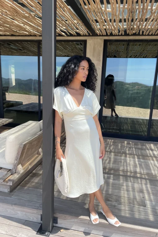 SATIN BUTTERFLY SLEEVE MIDI DRESS