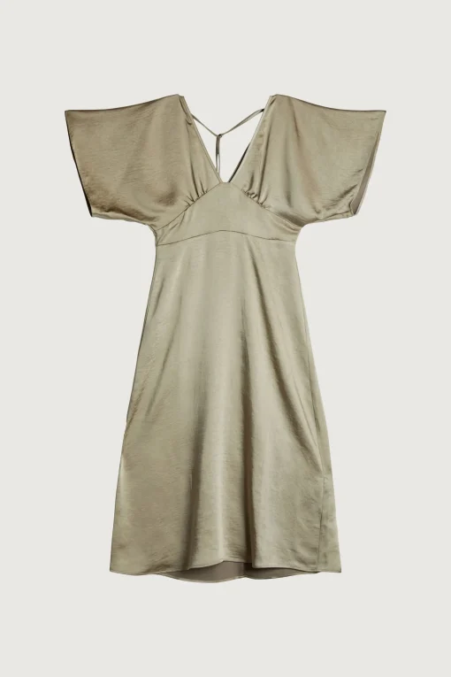 SATIN BUTTERFLY SLEEVE MIDI DRESS