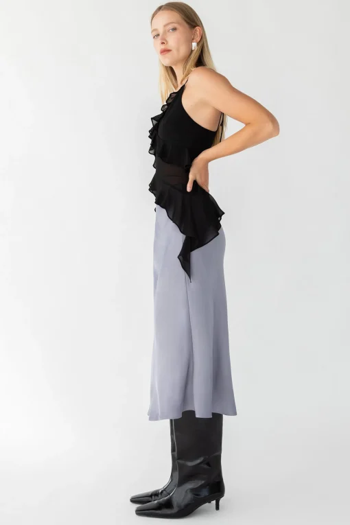 SATIN MIDI SLIP SKIRT