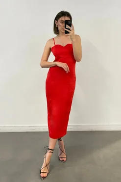 SATIN SWEETHEART MIDI DRESS