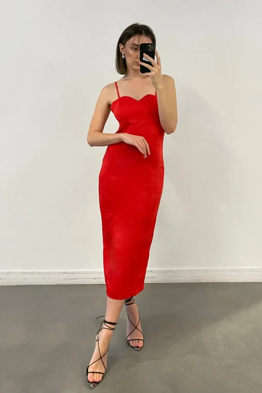 SATIN SWEETHEART MIDI DRESS
