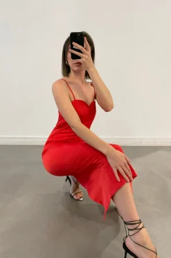 SATIN SWEETHEART MIDI DRESS