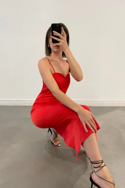 SATIN SWEETHEART MIDI DRESS
