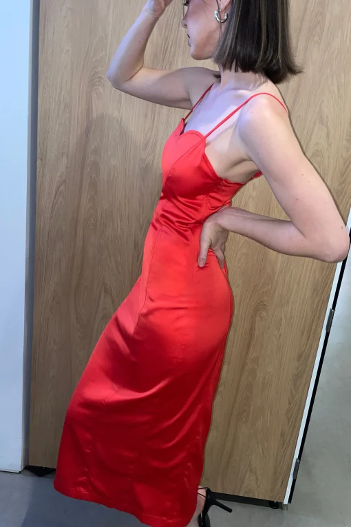 SATIN SWEETHEART MIDI DRESS