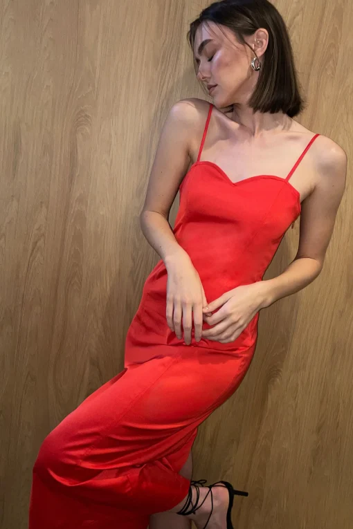 SATIN SWEETHEART MIDI DRESS