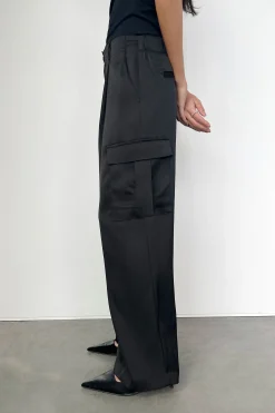 SATIN TROUSERS WITH CARGO POCKETS