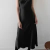 SATIN V-NECK SLIP MIDI DRESS