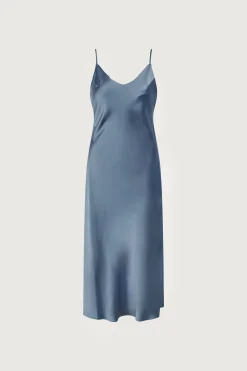 SATIN V-NECK SLIP MIDI DRESS