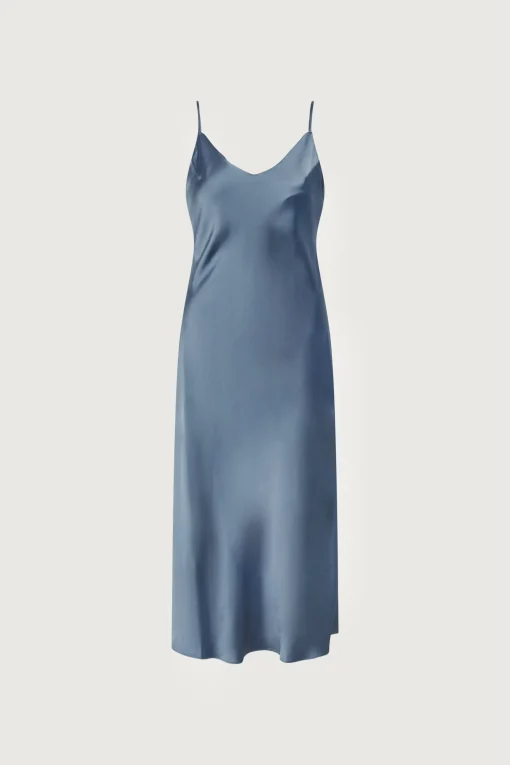 SATIN V-NECK SLIP MIDI DRESS
