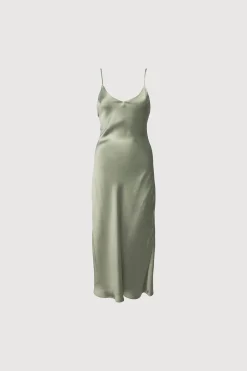 SATIN V-NECK SLIP MIDI DRESS