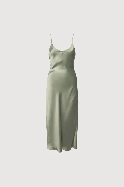 SATIN V-NECK SLIP MIDI DRESS