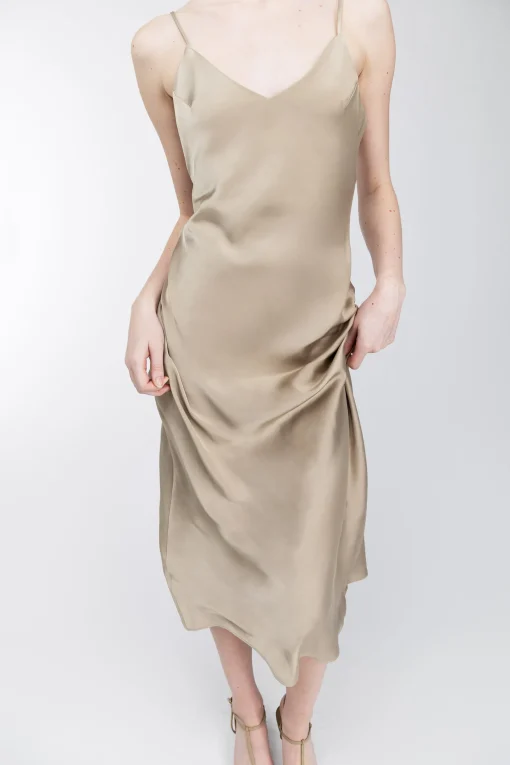 SATIN V-NECK SLIP MIDI DRESS