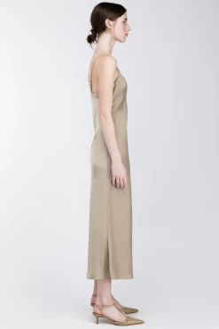 SATIN V-NECK SLIP MIDI DRESS