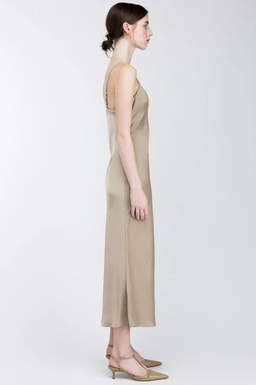 SATIN V-NECK SLIP MIDI DRESS
