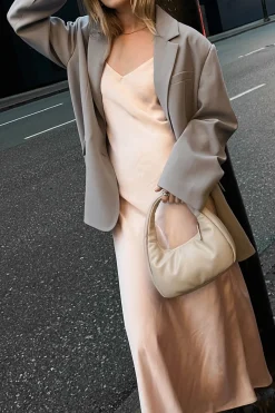 SATIN V-NECK SLIP MIDI DRESS