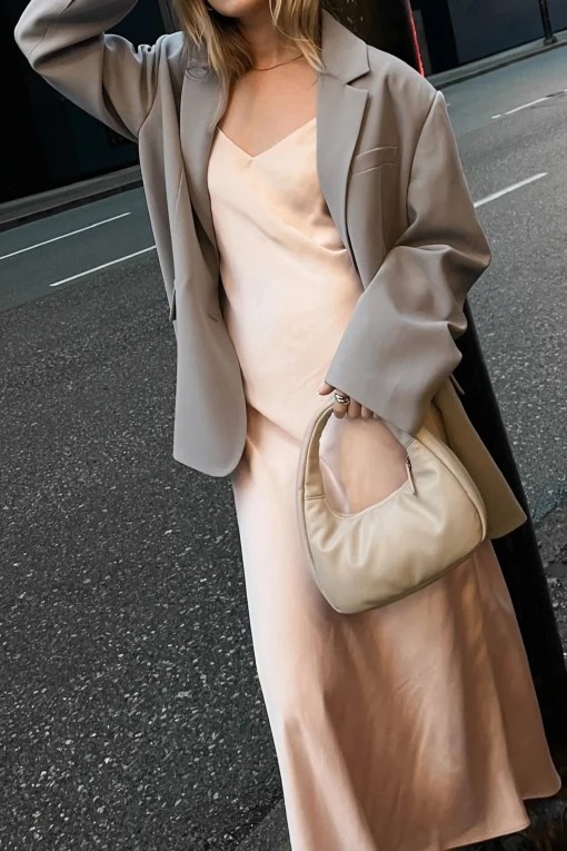 SATIN V-NECK SLIP MIDI DRESS