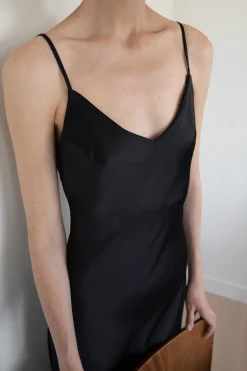 SATIN V-NECK SLIP MIDI DRESS