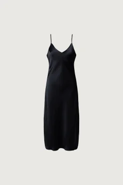 SATIN V-NECK SLIP MIDI DRESS