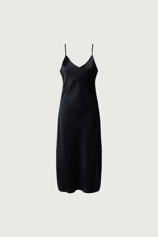 SATIN V-NECK SLIP MIDI DRESS