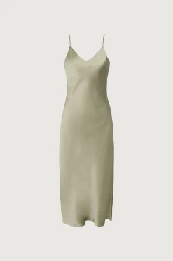 SATIN V-NECK SLIP MIDI DRESS