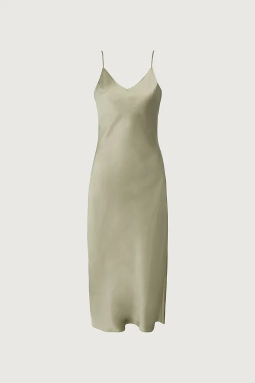 SATIN V-NECK SLIP MIDI DRESS