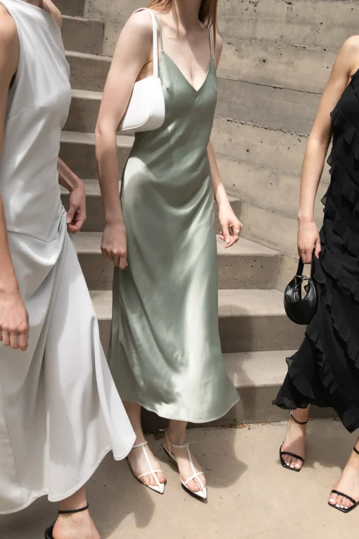 SATIN V-NECK SLIP MIDI DRESS