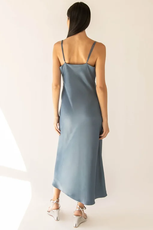 SATIN V-NECK SLIP MIDI DRESS