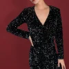 SEQUIN WRAP MIDI DRESS