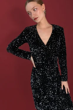 SEQUIN WRAP MIDI DRESS