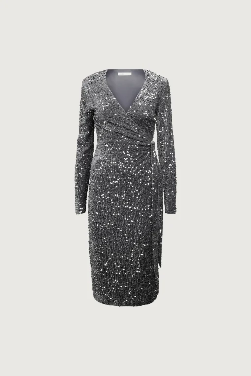 SEQUIN WRAP MIDI DRESS