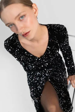 SEQUIN WRAP MIDI DRESS