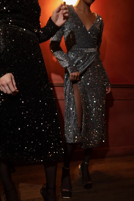 SEQUIN WRAP MIDI DRESS