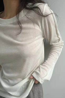 SHEER CREWNECK LONG SLEEVE TOP