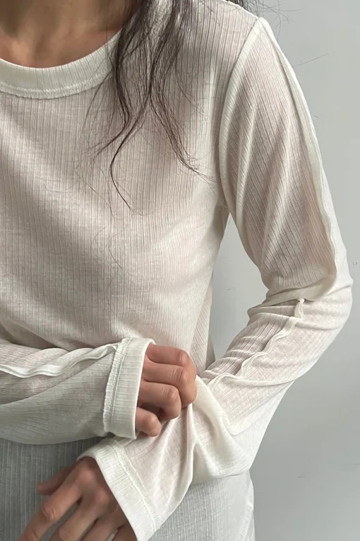 SHEER CREWNECK LONG SLEEVE TOP