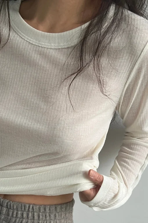 SHEER CREWNECK LONG SLEEVE TOP