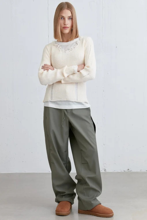 SHEER CREWNECK LONG SLEEVE TOP
