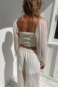 SHEER CRINKLED STRAIGHT LEG PANT